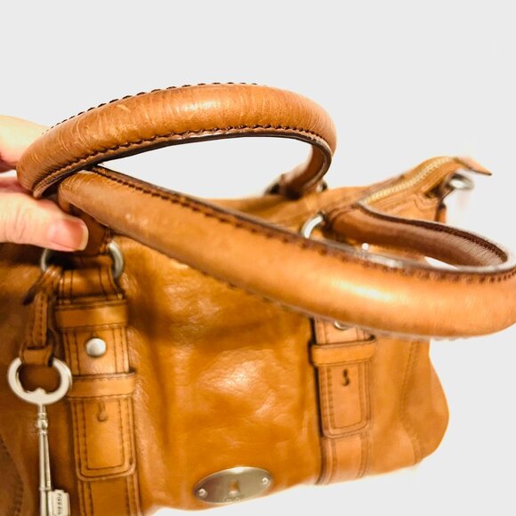 Fossil Vintage Camel/Brown Tote/Satchel Purse Bag-Soft Glove Leather-Roomy-Zip - Picture 12 of 15